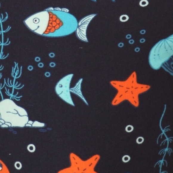 5/$25 Zinati Navy Blue Leggings w OCEANS ALIVE / Sea Life PS PLUS SIZE New - Picture 5 of 5